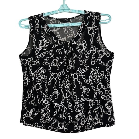 Nine West Tops - Nine West Womens XL Black Tank Top W/ White Chain Print Preppy Academia Office